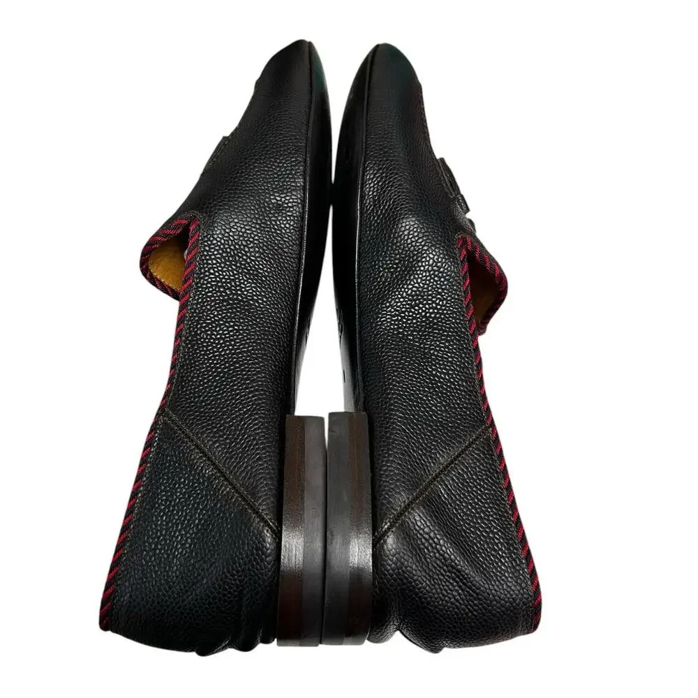 Gucci Black Pebbled Leather Braided Trim Valentin Tasseled Loafers Mens 8